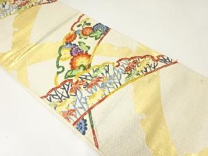 アンティーク　雪芝に草花模様織出し袋帯（材料）